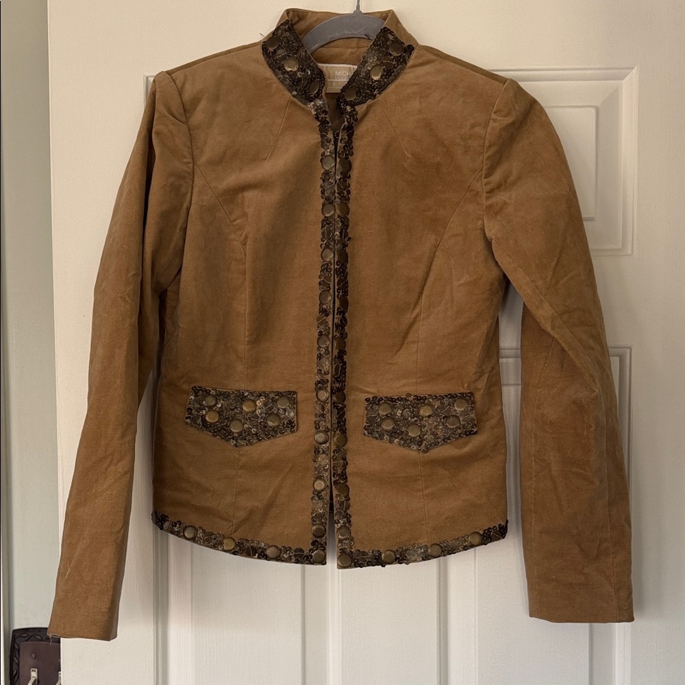 Michael Kors Brown Jacket With Patterned Trim - image 1